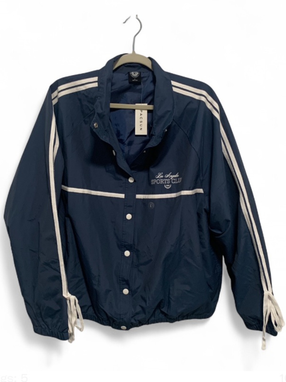 NWT PacSun LA Sports Club Blue Wind Breaker Jacket with White Stripes